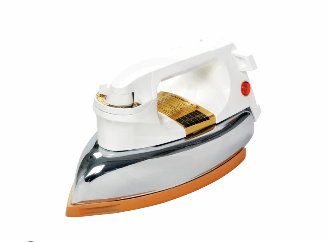 White and orange iron on a white background