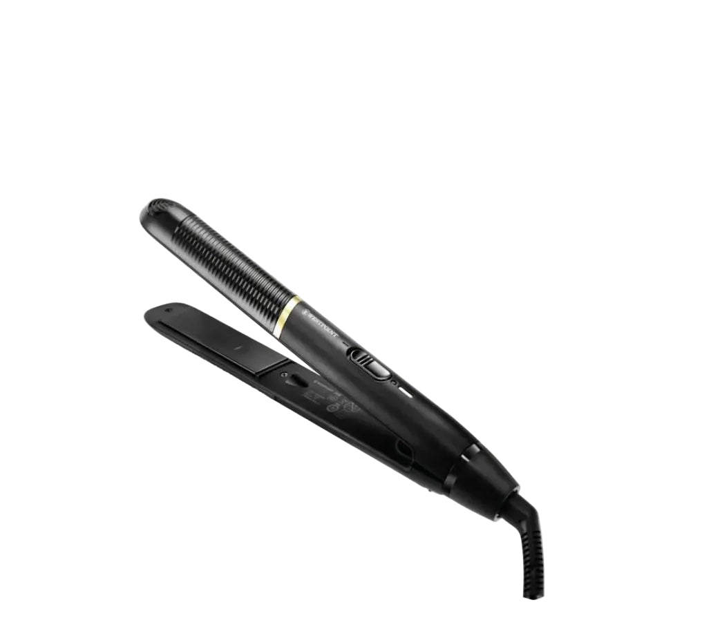 Black hair straightener on a white background