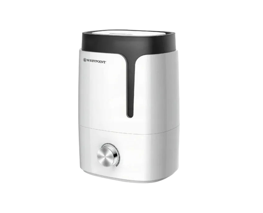 White humidifier with black top on a white background