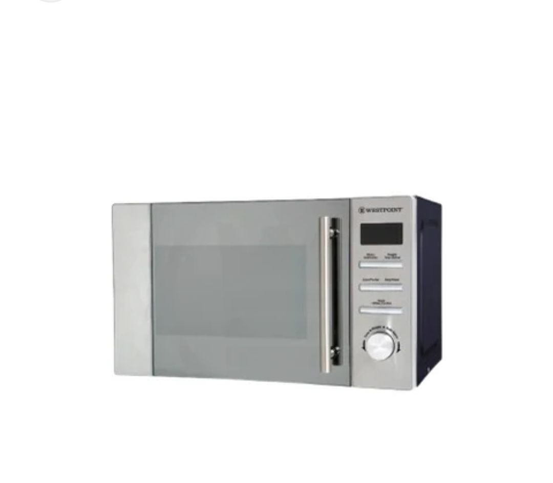 Silver microwave oven on a white background